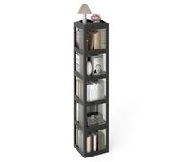 GIANTEX Bibliotheque Rotative à 360°, Étagère d'angle Tournante à 5 Niveaux avec Panneaux Translucides, Montage Facile, pour Petits Espaces, Bureau à Domicile, Chambre et Salon (Noir,5 Niveaux)