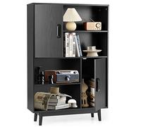 GIANTEX Bibliothèque Scandinave, Meuble de Rangement avec 2 Portes et 4 Casiers, Étagère de Rangement Dispositif Anti-Basculement,pour Salon, Chambre, Bureau, 24 x 80 x 119,5 cm (Noir)