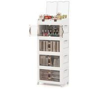 GIANTEX Boîte de Rangement avec Roues 210L en Plastique-4 Caisses Pliables et Empilables à Portes-2 Compartiments avec Couvercle