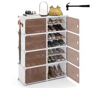 GIANTEX Boite Rangement Chaussures en Plastique à 8 Cubes, Crochets Latéral; Meuble Chaussure Empilable pour 32 Paires, Panneaux Amovibles, Portes Transparentes, pour Chambre, Entrée (8 Boîtes)