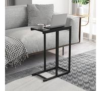 Giantex Bout de Canape de Salon, Petite Table d'Appoint en Forme C avec Cadre en Métal, Coussinets Antidérapant, Charge 30 KG, Design Étroit pour Fauteuil, Lit, 45,5 x 25,5 x 64 CM (Noir)