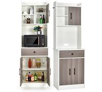 GIANTEX Buffet Cuisine Haut 180 CM, Meuble Cuisine Rangement à 3 Portes & Tiroir & Étagères Réglables, Armoire de Cuisine à Sécurité Anti-Basculement, Placard Vaisselier Meuble Salle à Manger (Blanc)