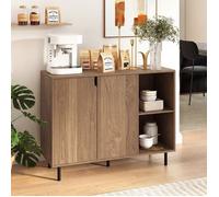 GIANTEX Buffet de Cuisine- Étagère Réglable- Pieds en Métal- 2 Portes- 2 Cubes Ouverts- Salle à Manger, Salon- 106x38x80cm- Naturel