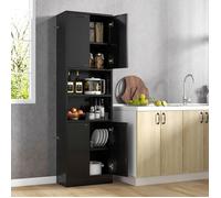 GIANTEX Buffet de Cuisine H190 cm à 6 Etages- 2 Placards avec 4 Portes+2 Compartiments- Meuble Rangement pour Salle de Bain- Noir