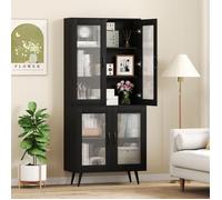GIANTEX Buffet de Cuisine Haut- Étagères Réglables- Armoire de Rangement Moderne avec 4 Portes- Pieds en Métal- 80x40x178,5cm- Noir