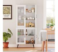 GIANTEX Buffet de Cuisine Haut- Étagères Réglables- Armoire de Rangement Moderne avec 4 Portes- Pieds en Métal- 80x40x178,5cm-