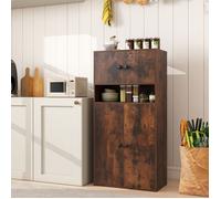 GIANTEX Buffet de Cuisine Style Industriel-Étagères Réglables-2 Armoires à Portes-Compartiment Ouvert-Bibliothèque-54x30x111cm-Brun