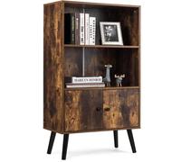 GIANTEX Buffet Style Industriel- Bibliothèque- Armoire de Rangement à Porte- Pied en Bois de Pin- 60x30x120cm- Salon, Chambre-Marron