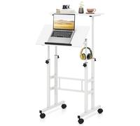 GIANTEX Bureau Assis-Debout, réglable en Hauteur, Table d'ordinateur à Dessin avec roulettes, Bureau Debout Mobile avec 2 Stations de Travail séparées, Table PC Table de Travail (Blanc)