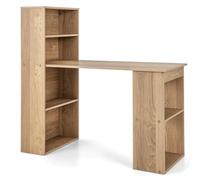 GIANTEX Bureau avec Bibliothèque en Bois, Bureau d'Ordinateur avec Rangement à 6 Niveaux, Poste de Travail Réversible Moderne et Support pour CPU, 122 x 122 x 56 CM (Noyer)