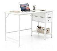 GIANTEX Bureau d’Ordinateur 120 x 60 cm, Table d’Étude avec 2 Tiroirs en Tissu, Étagère Ouverte, Cadre Métallique Robuste, Poste de Travail pour Bureau, Chambre, Charge 80 kg (Blanc)