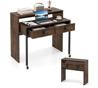GIANTEX Bureau d’Ordinateur Extensible - 2 Roulettes - 2 Tiroirs - 2 Plateaux - 100x63x88 cm - Salon, Bureau - Café