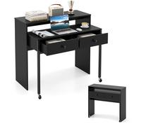 GIANTEX Bureau d’Ordinateur Extensible - 2 Roulettes - 2 Tiroirs - 2 Plateaux - 100x63x88 cm - Salon, Bureau - Noir