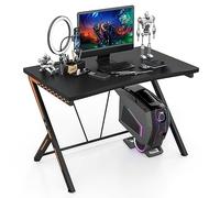 GIANTEX Bureau de Jeu Ergonomique pour Ordinateur Portable avec revêtement en Fibre de Carbone, Bureau de Travail pour Le Travail de Jeu, Noir