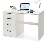 GIANTEX Bureau d'Ordinateur avec 4 Tiroirs, Table de Bureau en Bois, Bureau d'Écriture pour Bureau à Domicile avec Armoire de Rangement, Bureaux et Postes de Travail Blanc, 110 x 60 x 76 cm