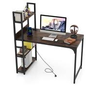 GIANTEX Bureau d'Ordinateur avec Étagères à 3 Niveaux, Station de Chargement, pour Bureau, Maison, 120 x 65 x 130 CM, Marron