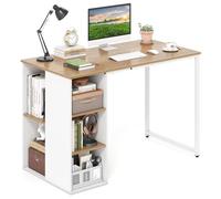 GIANTEX Bureau d'ordinateur avec rangement, table d'étude avec 5 compartiments ouverts et cadre en métal, moderne de travail à la maison (naturel)