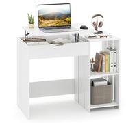 GIANTEX Bureau d'ordinateur en bois avec plateau relevable, table de travail avec 2 étagères ouvertes et 1 compartiment caché, 100 x 49 x 75 cm, bureau moderne pour bureau, studio (blanc)