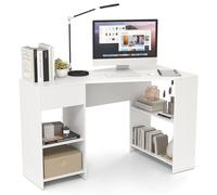 GIANTEX Bureau d'ordinateur en forme de L, 120 x 60 x 75 cm, bureau d'angle avec tiroir et étagères ouvertes, design peu encombrant, table d'angle pour chambre, bureau (blanc)