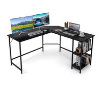 GIANTEX Bureau d'Ordinateur en L - Bureau d'Angle - Étagère Amovible - Cadre en métal - Style Industriel - 138x138x75 cm - Noir