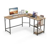 GIANTEX Bureau d'Ordinateur en L - Bureau d'Angle - Étagère Amovible - Cadre en métal - Style Industriel - 138x138x75 cm - Naturel