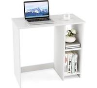COSTWAY Bureau Moderne à 2 Etagères - 80 x 40 x 74 CM (L x l x H) en MDF Finition Mélaminé Haute Brillance Blanche