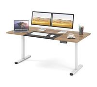 Giantex Bureau Electrique Réglable en Hauteur 140 x 70 cm, Bureau Informatique, Fonction Mémoire, Design Anti-Collision, Fonction de Verrouillage Enfant, Table Électrique pour Chambre (Naturel Foncé)