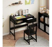 GIANTEX Bureau Enfant 3 Ans+ avec Chaise-85x48x70CM-Ensemble de Bureau d'Étude en Bois avec Tiroir-Noir