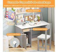 GIANTEX Bureau Enfant avec Chaise-90x45x86CM-1 Armoire à Porte+Bibliothèque Dessus+Tableau d'Affichage-Gris