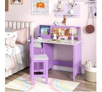 GIANTEX Bureau Enfant avec Chaise-90x45x86CM-1 Armoire à Porte+Bibliothèque Dessus+Tableau d'Affichage-Violet