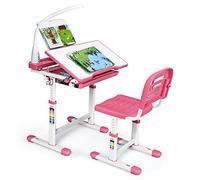 Giantex Bureau Enfant avec Chaise, Ensemble Table et Chaise pour Enfant avec Lampe,Support de Livre, Hauteur Réglable et Inclinable, Bureau pour Filles, Garçons (Rose)