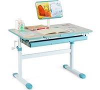 COSTWAY Bureau pour Enfant 3-12 ans - Réglable en Hauteur 51-73 cm & Plateau Inclinable 0-60°- avec Support de Livre & Tiroir, Bleu