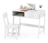 Giantex Bureau et Chaise pour Enfants 3 Ans+, Ensemble Table d'Étude en Bois, Blanc Blanc