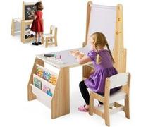 Giantex Bureau et Chaises pour Enfants avec Chevalet, Tableau Blanc et Tableau Noir Bois