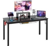 Giantex Bureau Gaming, Gamer Table avec Etagère pour Ecran, Crochet Casque, Porte Gobelet, 140 x 60 x 74 cm, Montage Facile Noir G