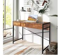 GIANTEX Bureau Informatique avec 2 Tiroirs en Bois,Cadre en Fer, Pieds Réglables,Bureau/Table d'Ordinateur, Style Industriel