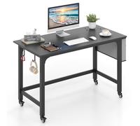 GIANTEX Bureau Ordinateur de 120 cm, 4 roulettes Universelles, Sac Latérale Détachable, 2 Crochets, Cadre en Métal, Charge 100 kg, Bureau Informatique pour Chambre, Salon, Noir