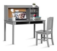 Giantex Bureau pour Enfant avec Chaise, Plateau, Tiroirs, Tableau d'Affichage en Liège Gris