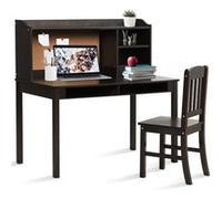 Giantex Bureau pour Enfant avec Chaise, Plateau, Tiroirs, Tableau d'Affichage en Liège Marron
