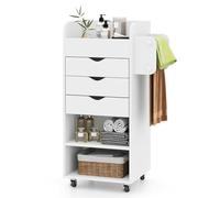 GIANTEX Caisson Bureau à roulettes, Armoire de Rangement Mobile avec 3 Tiroirs, 2 Étagères Ouvertes, 2 Barres de Suspension, Meuble de Rangement pour Bureau, Cuisine, Salle de Bains (Blanc)