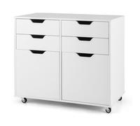 GIANTEX Caisson Bureau à Roulettes avec 4 Tiroirs, 2 Armoire à Porte, Meuble de Rangement pour Bureau, Chambre, 73x40x64,5cm, Blanc