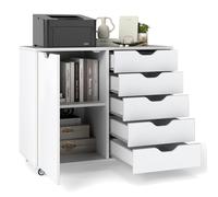 Giantex Caisson Bureau à Roulettes, Meuble Rangement Bureau avec 5 Roues, 5 Tiroirs, 2 Compartiments, Porte, Meuble Imprimante Roulant，Armoire de Document pour Format Lettre, A4, Légal, Blanc
