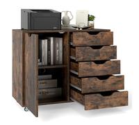 Giantex Caisson Bureau à Roulettes, Meuble Rangement Bureau avec 5 Roues, 5 Tiroirs, 2 Compartiments, Porte, Meuble Imprimante Roulant，Armoire de Document pour Format Lettre, A4, Légal, Marron