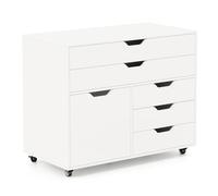 GIANTEX Caisson Bureau, Caisson de Rangement avec 5 Tiroirs & 1 Porte, Rangement Bureau Mobile, 5 Roulettes avec 2 Frein, Support d'Imprimante pour Salon, Salle d’Étude, 77,5 x 40 x 64 cm, Blanc