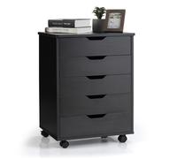 GIANTEX Caisson de Bureau 5 Tiroirs à Roulettes- Commode Meuble de Rangement- Support d'Imprimante- 49 x 40 x 65 cm- Noir
