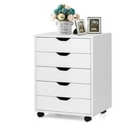 GIANTEX Caisson de Bureau 5 Tiroirs à Roulettes- Commode Meuble de Rangement- Support d'Imprimante- 49 x 40 x 65 cm- Blanc