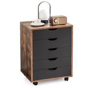GIANTEX Caisson de Bureau 5 Tiroirs à Roulettes-Commode Meuble de Rangement-Support d'Imprimante-49x40x65 cm-Brun Industriel