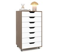 GIANTEX Caisson de Bureau avec 4 Roulettes, Commode à 7 Tiroirs, Meuble de Rangement Moderne, Salon, Chambre, 49x40x87 cm, Naturel