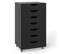 GIANTEX Caisson de Bureau avec 4 Roulettes, Commode à 7 Tiroirs, Meuble de Rangement Moderne, Salon, Chambre, 49 x 40 x 87 cm, Noir