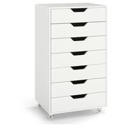 GIANTEX Caisson de Bureau avec 4 Roulettes, Commode à 7 Tiroirs, Meuble de Rangement Moderne, Salon, Chambre, 49x40x87 cm, Blanc